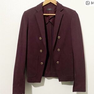 Theory Jonita K Garnet Red stretch Gold Button Blazer Sz 8